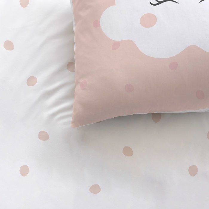 Kinderbettwäsche-Set, 100 % Baumwolle – MATT & ROSE – CLOUDS – Weiß/Rosa – 140 x 200 + 63 x 63 cm