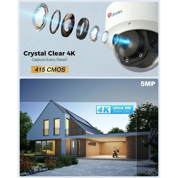 4K-bewakingscamera - CTRONICS - IMX415 - AI-detectie - WiFi - Gemotoriseerde rotatie 355°/90°