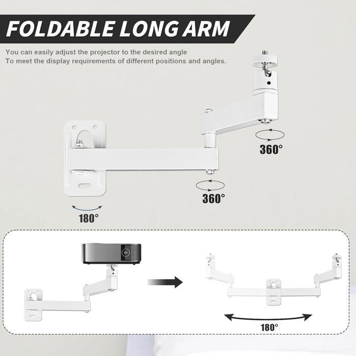 Soporte de techo plegable para proyector, soporte de techo ajustable con rotación de 360° para proyector, soporte de pared para estante de proyector