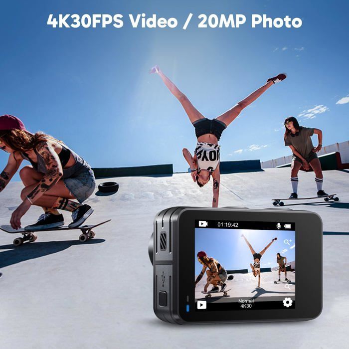 Câmera de ação esportiva AKASO Brave 7 WiFi, 4K 30FPS, 20MP, tela sensível ao toque, EIS 2.0, câmera subaquática de 40M com controle remoto - GYBK