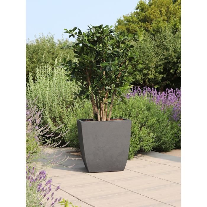 Hoher, quadratischer Blumentopf – EDA – Diva Basalt – 42 l – 43,5 x 43,5 x 78,2 cm (H) – Herausnehmbarer Inneneinsatz – Anthrazitgrau