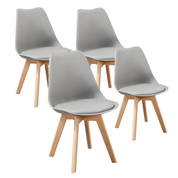 Lot de 4 chaises de salle a manger - Coussin de siège en cuir-L 49x P 42xH 83(Gris)