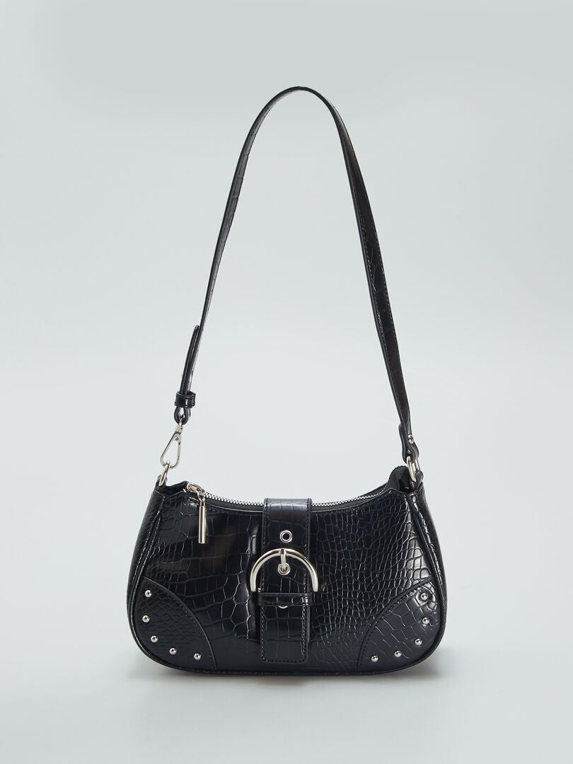 Bolso de hombro con efecto cocodrilo - NEGRO