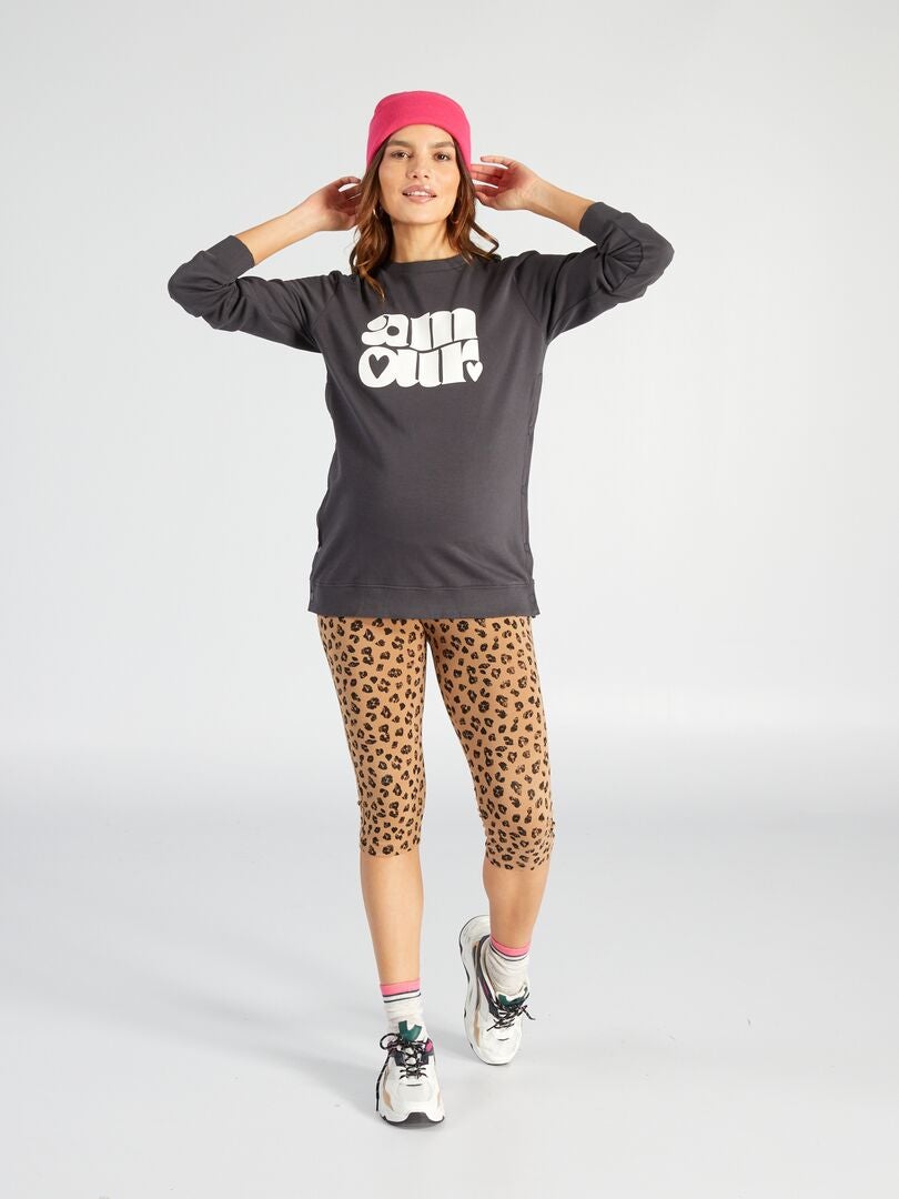 Calça de ciclismo para gestantes com estampa de leopardo - MARROM