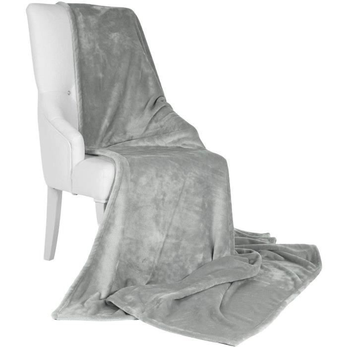 Beautissu Couverture polaire 220x240cm Gris clair - Couvre-Lit Aurelia - Plaid jeté de canapé très doux - Plaid polaire gris clair