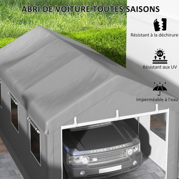 Cochera Outsunny - 600x295x278cm - PE - gris