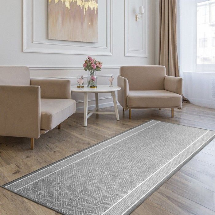 Alfombra Olymp a medida, alfombra de interior con estampado de rombos, plateada, 80 x 150 cm