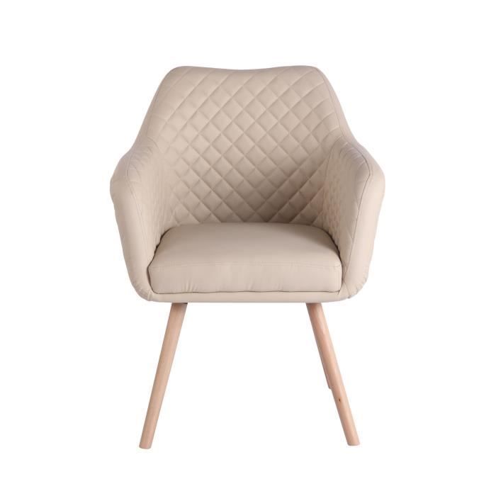 Dining chair - CLP - Gent - Cream-Natural Faux Leather - Ergonomic - With armrests