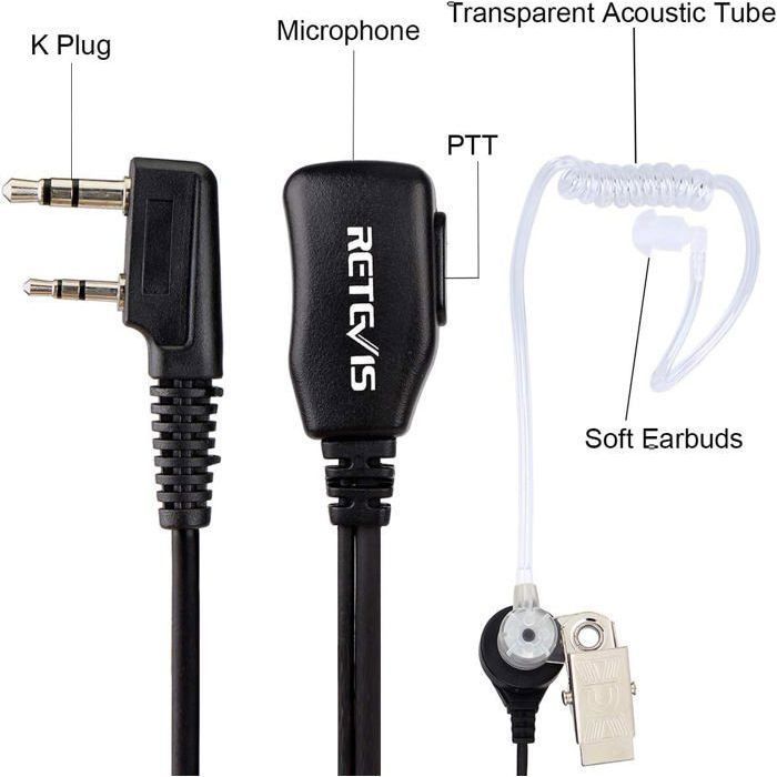 Auricular Retevis para walkie-talkie compatible con BAOFENG JUCJET RT24 RT27 RT622 RT619, auricular con tubo acústico transparente.