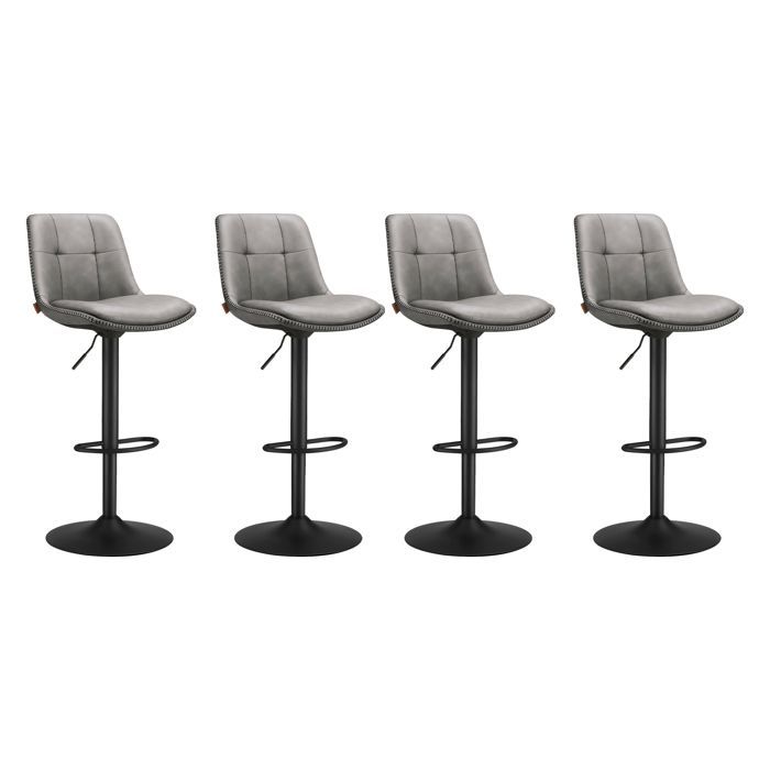 VASAGLE Bar Stools, Set of 4, Height Adjustable Swivel Seat, Padded PU Leather, with Backrest and Footrest, Gray