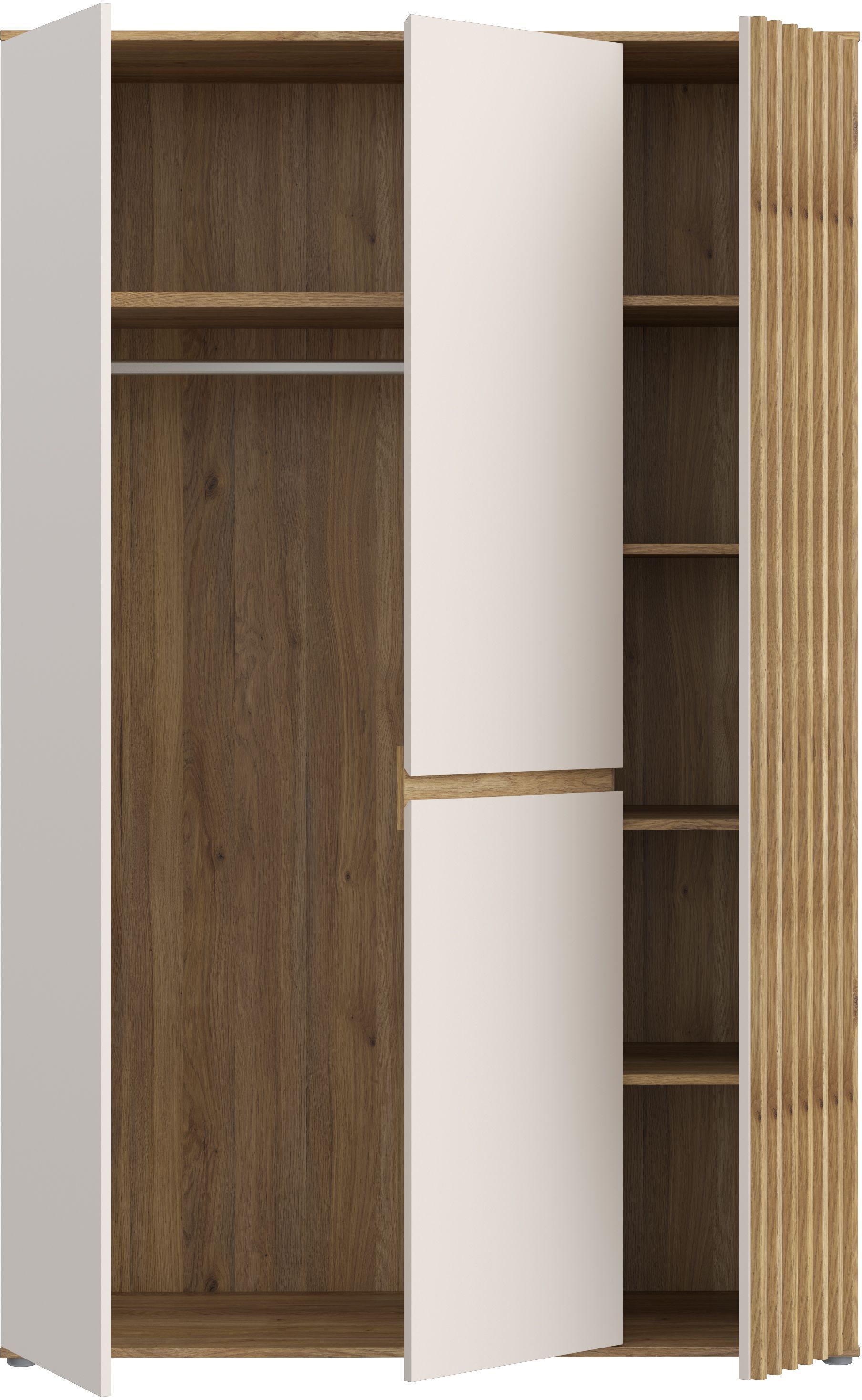 Bedroom wardrobe - ELLISTON - Sand and Oak finish - 3 hinged doors - W128.7 x D54 x H200 cm