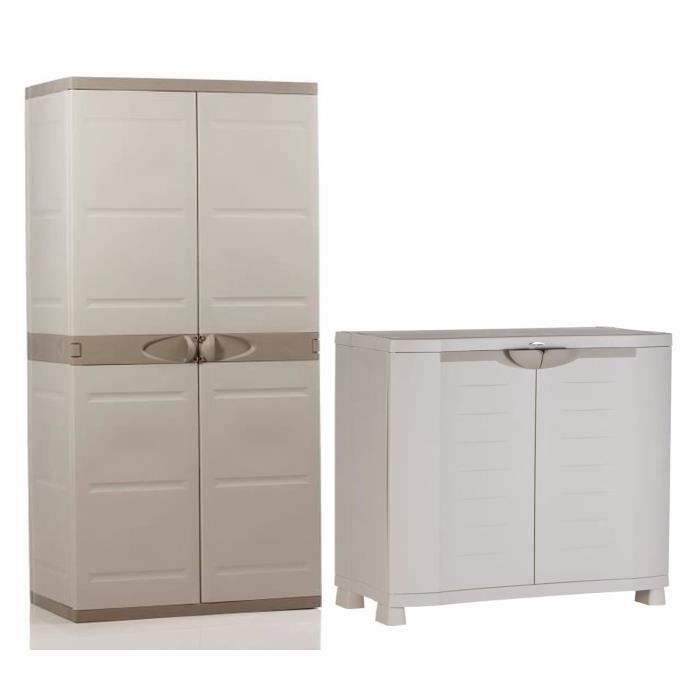 Low storage cabinet and tall storage cabinet with 4 shelves