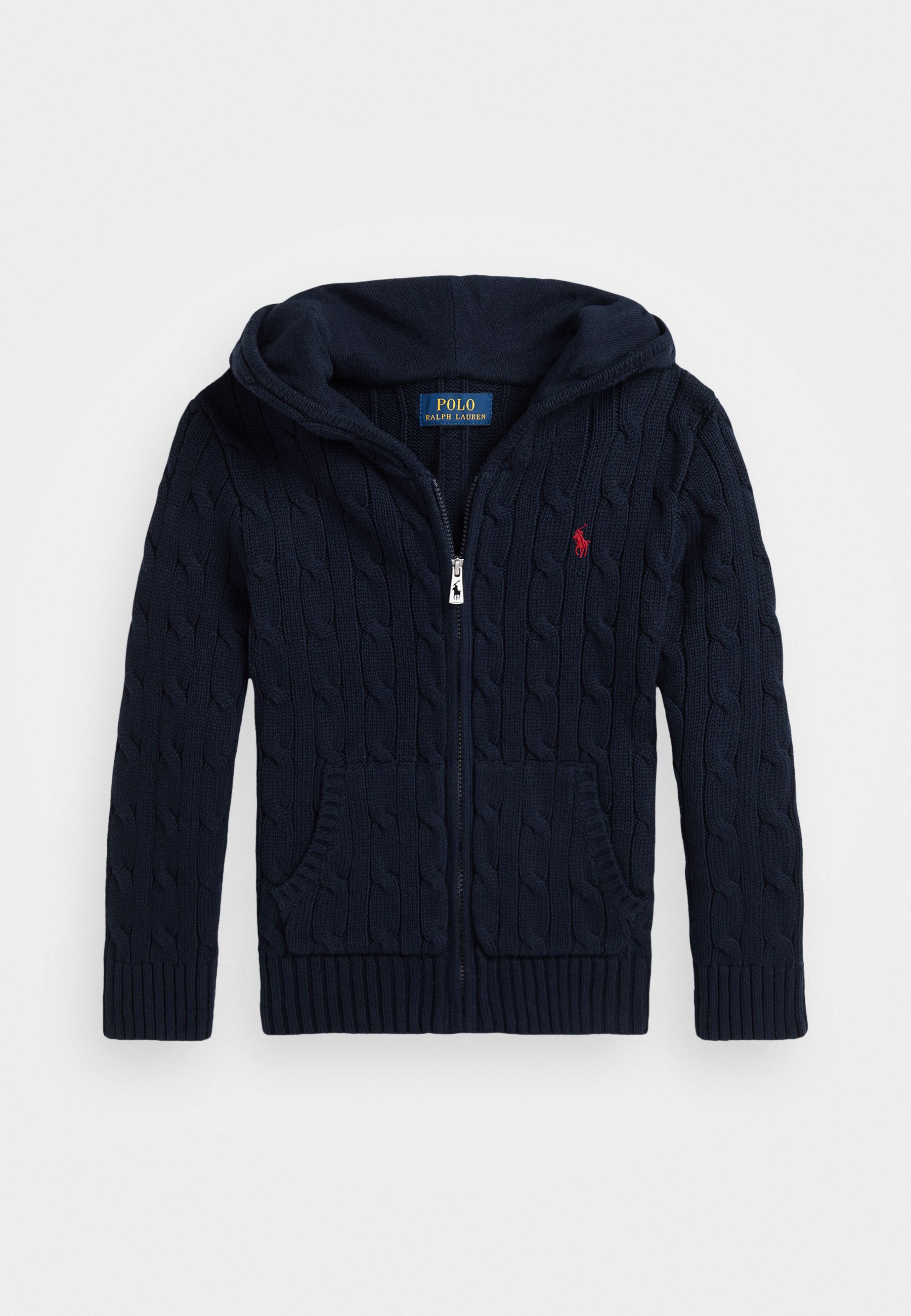 Polo Ralph Lauren Cardigan aus Baumwolle mit Zopfmuster und durchgehendem Reißverschluss – marineblau