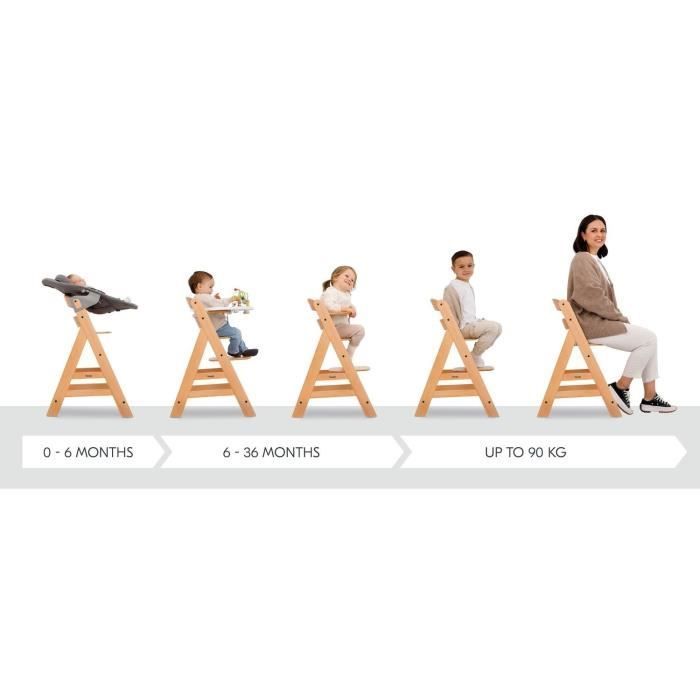 Chaise haute - HAUCK - ALPHA+ - Evolutive - De 6 mois à 90 kg - Bois FSC - Harnais 5 points - Naturel
