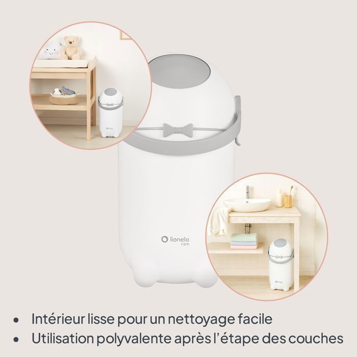 Cubo de pañales Lionelo Purebin - Hermético - 10L - Bolsas universales - Fácil de usar con una sola mano - Blanco