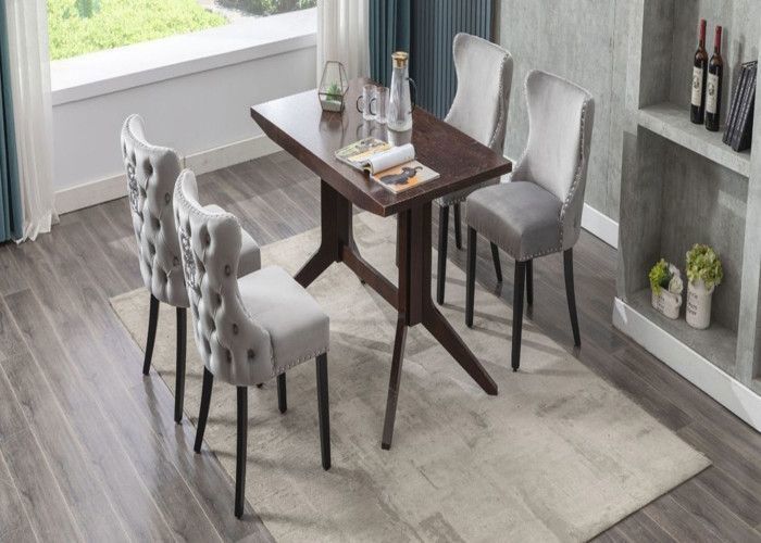Wahson Eetkamerstoelenset van 4, Keukenstoelen met houten poten voor restaurants, Fluweel, Grijs