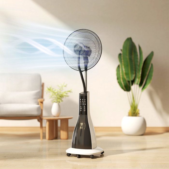 Ventilador nebulizador HOMCOM - 90W 125cm - mando a distancia, temporizador, oscilación de 75°, cabezal inclinable y ruedas - negro