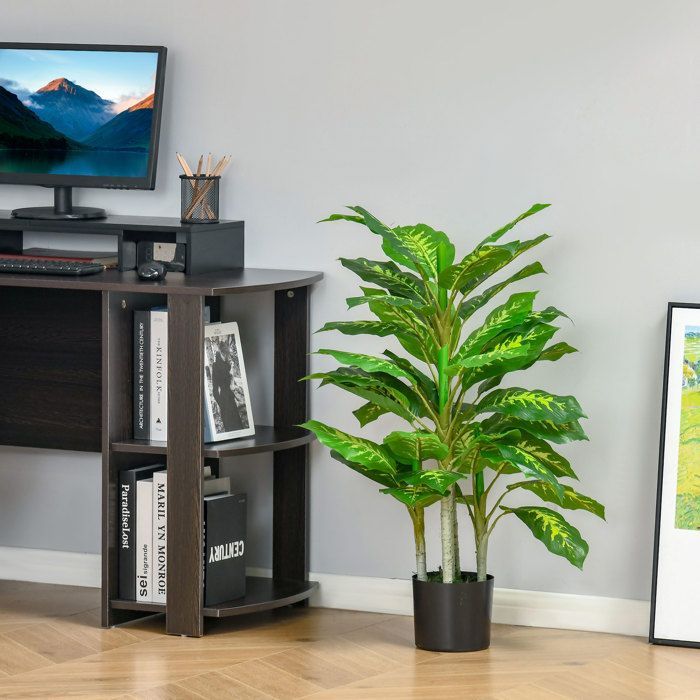 Planta artificial - árbol artificial - HOMCOM - calathea, 95 cm de alto, maceta de cemento, decoración de interior - plástico - 95 cm