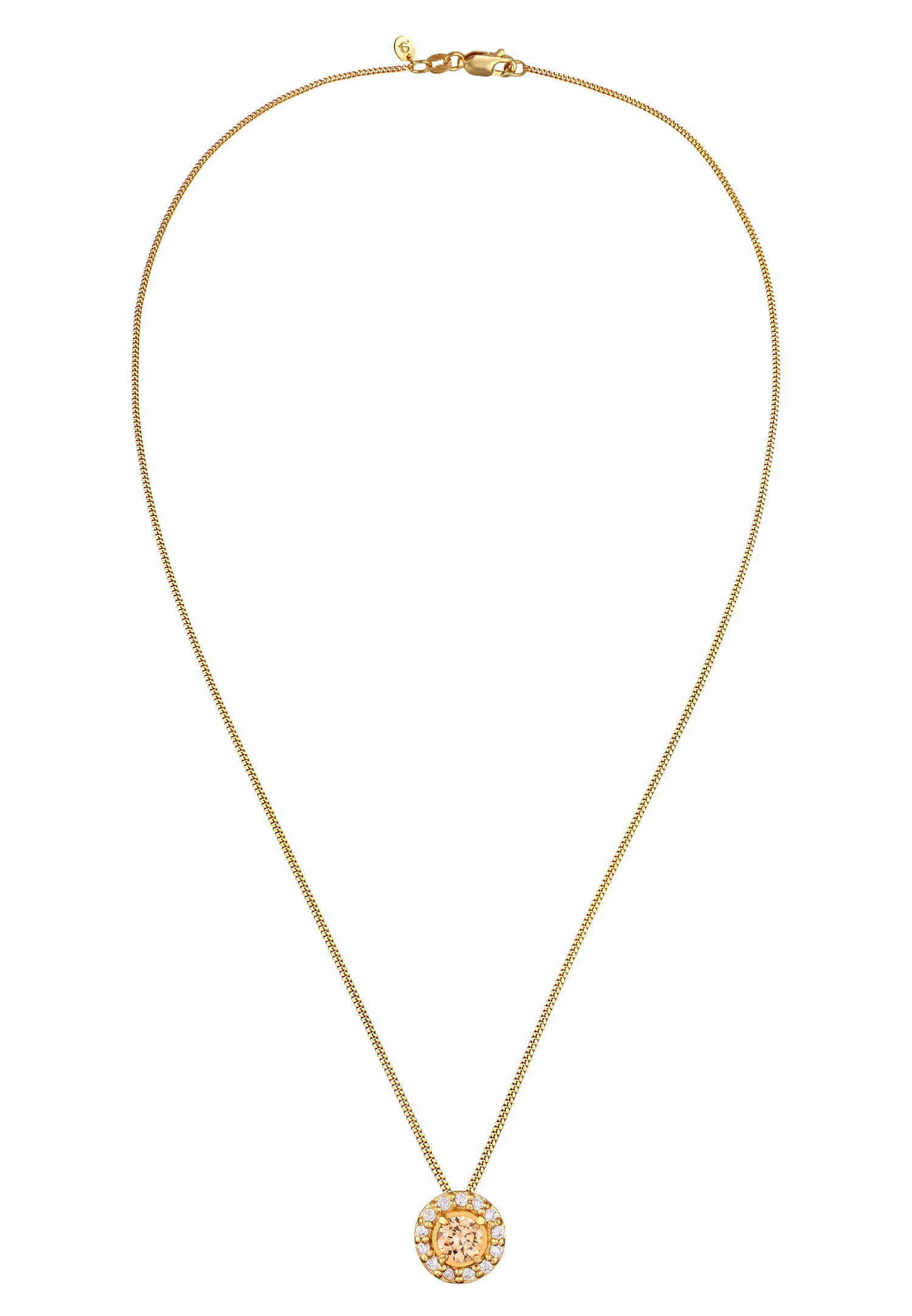 Elli PREMIUM Elli PREMIUM Collier Femmes Pendentif Rond Morgane Pêche Topaze Blanc 925 Argent Sterling Plaqué Or Mariage 42cm