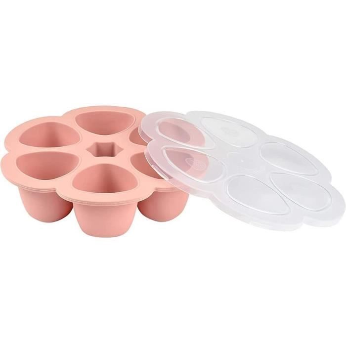Contenitori multiporzione in silicone BEABA Premium, resistenti al calore, con coperchio ermetico, Made in Italy, 6 x 90 ml rosa