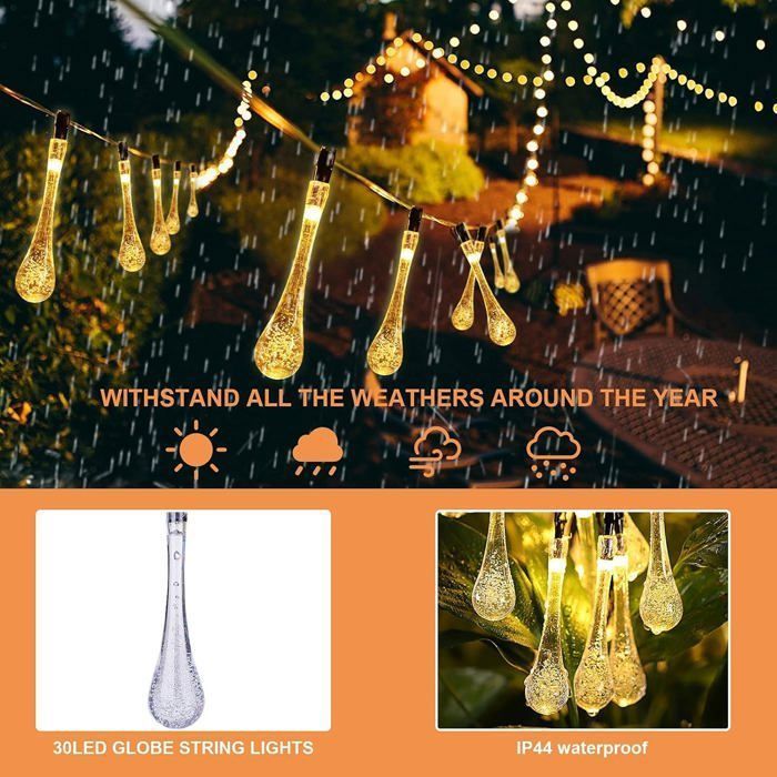 Luci decorative solari da esterno, luci natalizie, bianco caldo, 30 LED, 6,5 m, multicolore LUCI DECORATIVE DA ESTERNO