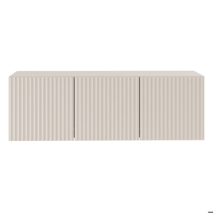 Meuble TV bas 3 portes avec façades à lamelles rainurées – SUNDS – 150 cm – beige cachemire