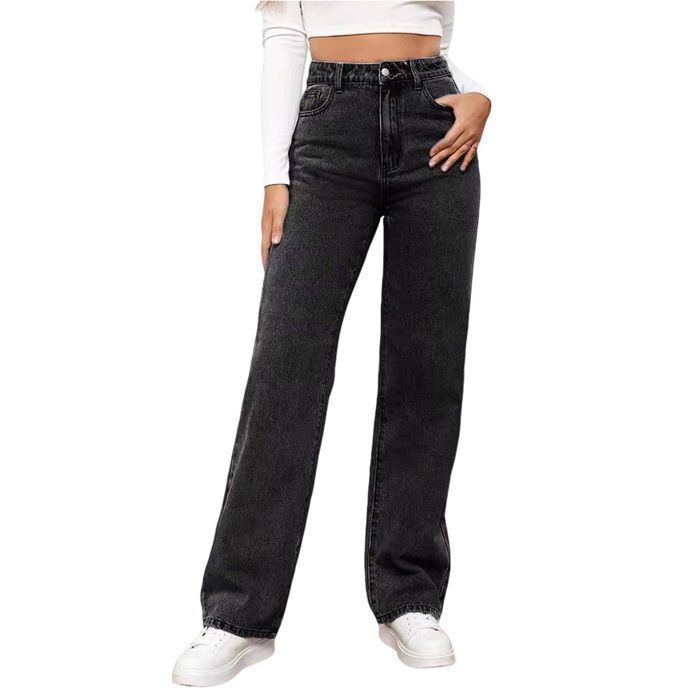 Jeans Femme,Taille Haute Coupe Droite Straight Jeans Décontractés très Extensibles,Mode Jean Femme Slim Stretch Confortable-Noir