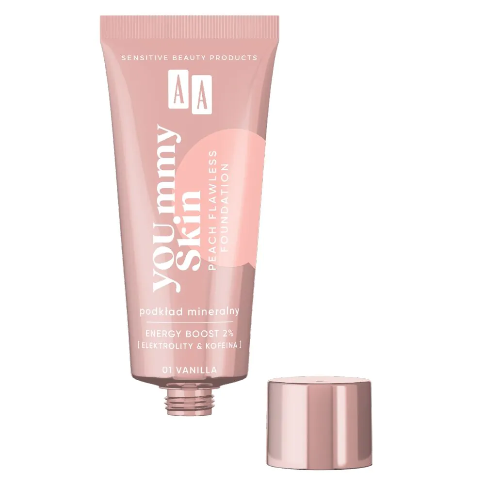 AA YOUmmy Skin Peach Flawless Podkład mineralny dodający blasku, 01 Vaniilla
