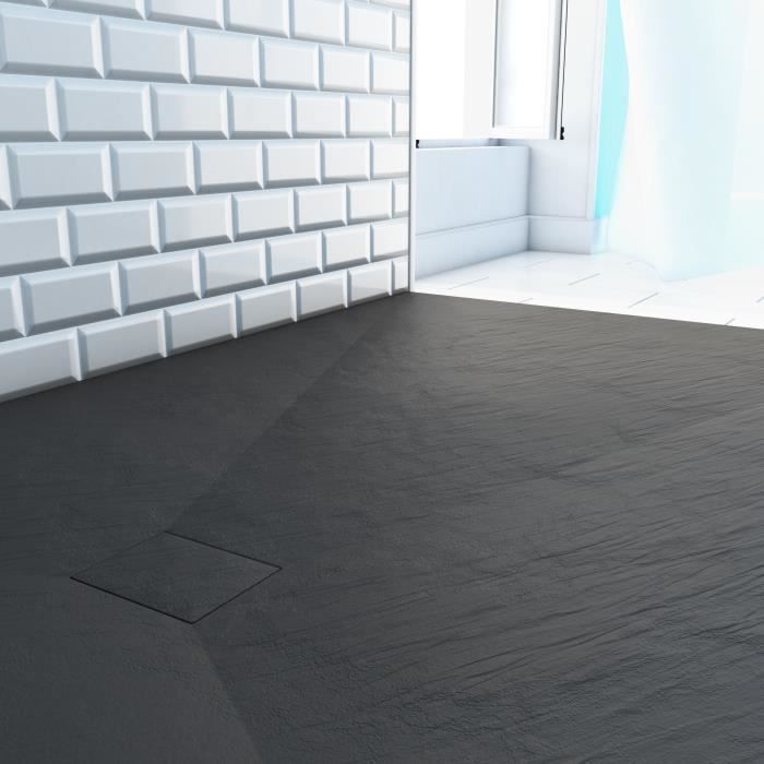 Plato de ducha de resina con efecto piedra - AURLANE - 90 x 140 cm - Negro - Pendiente de diamante - 40 mm de espesor
