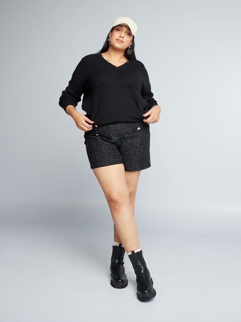 Tweed shorts met knoopjes met patroon - zwart