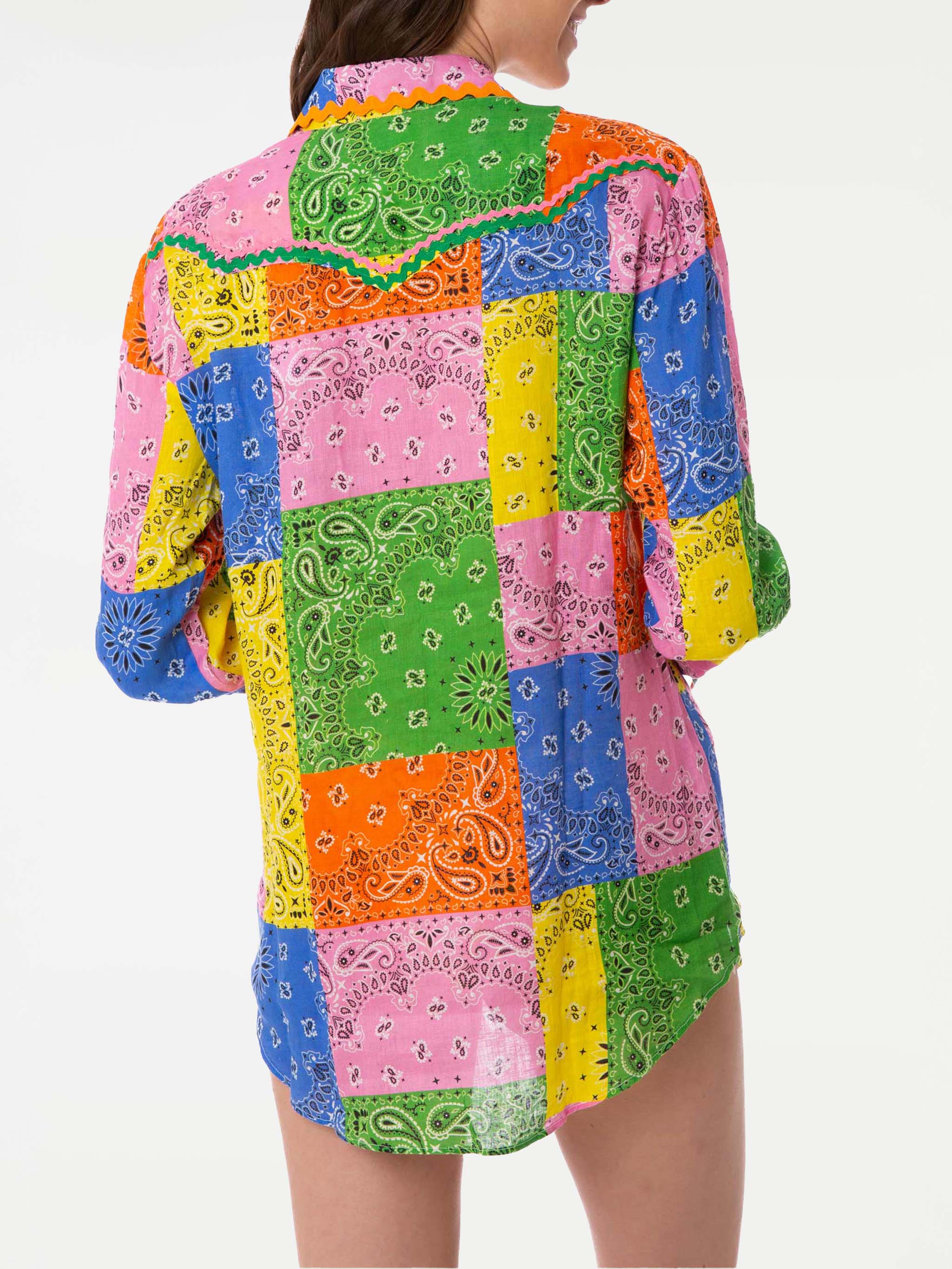 Camicia in lino stampa bandana multicolore