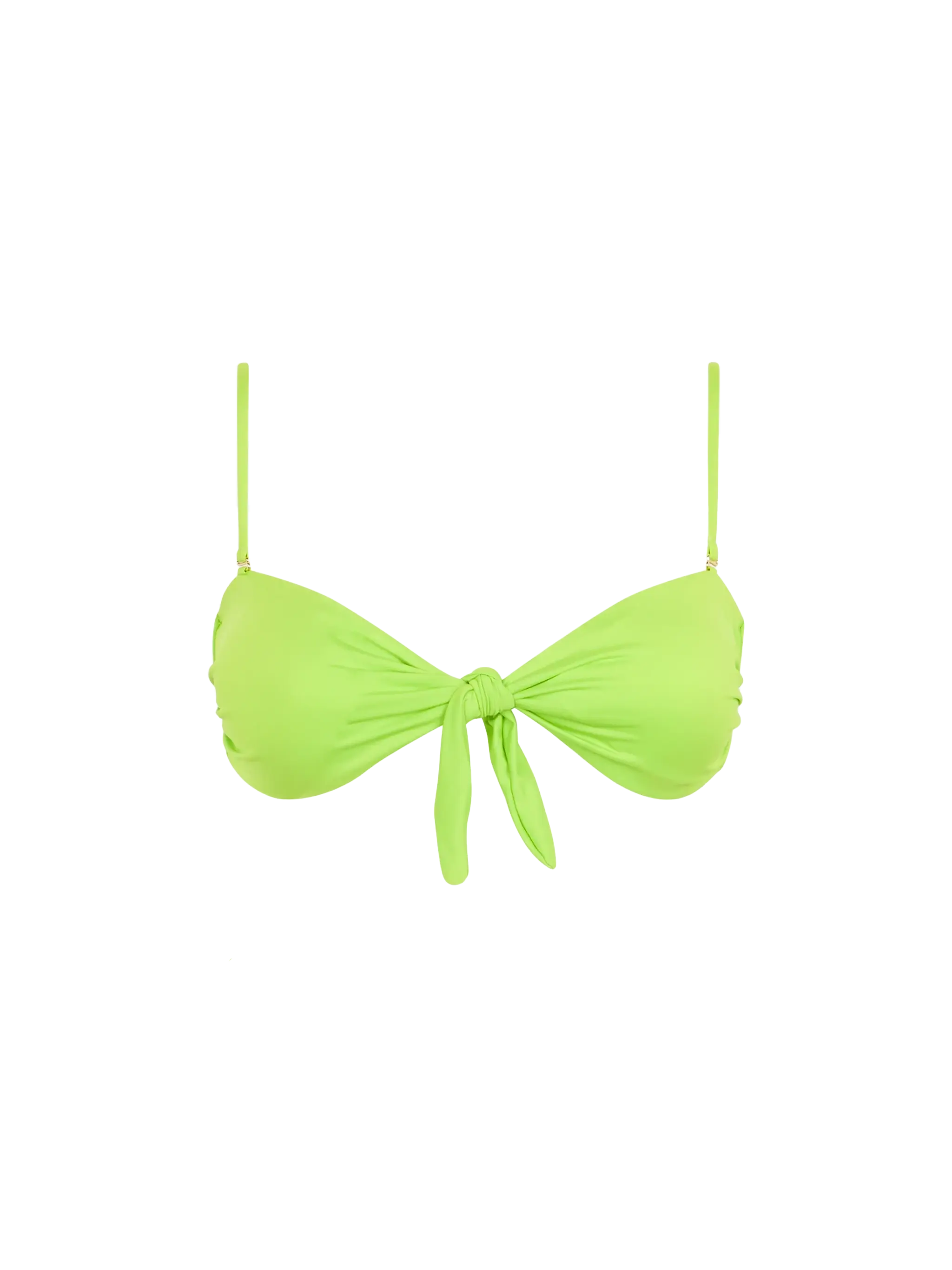 Top bandeau verde ácido con nudo en la parte delantera.