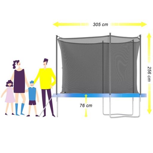 Trampoline van 305 cm (10 ft) met binnennet, veiligheidsmat en ladder.