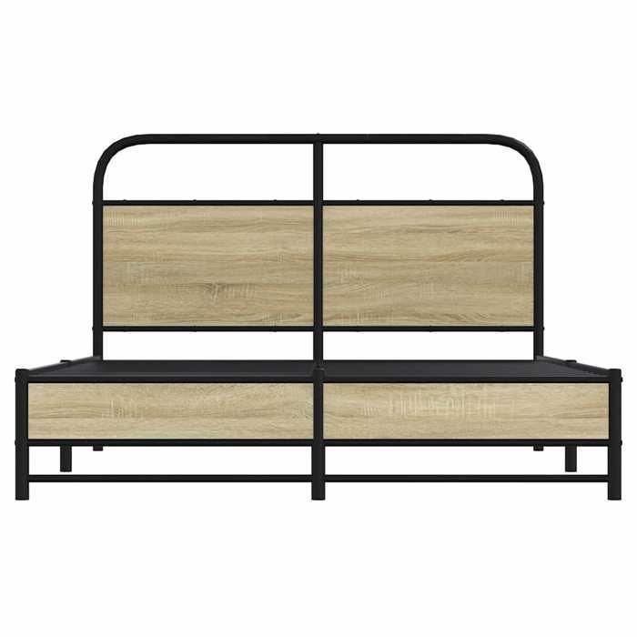 Estructura de cama 120x190 cm - UU - Roble Sonoma - 196x125x100 cm - Altura libre 27 cm - Con cabecero - Base de láminas
