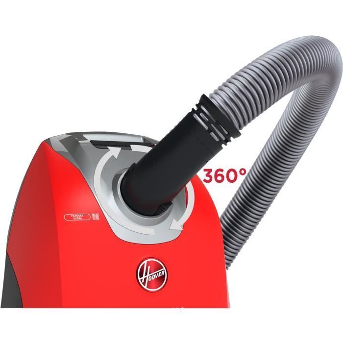 HOOVER HE710HM Stofzuiger met stofzak, ultra krachtig 850W, stil 64 dB, grote capaciteit van 5 liter + parketborstel - rood en