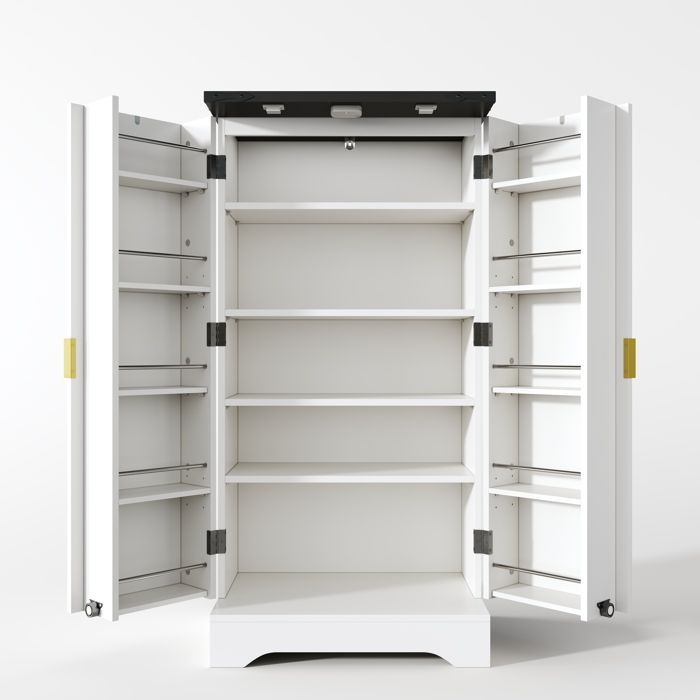 Meuble de cuisine 120 x 60,5 x 40 cm - Capteur LED et étagère à épices - Meuble à deux portes - Blanc