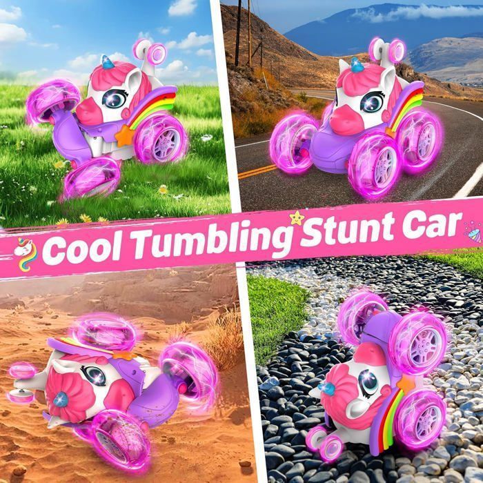 Voiture télécommandée pour enfants - OEM - Licorne 4WD - LED lumineuses - Cascade 360° - Rechargeable USB