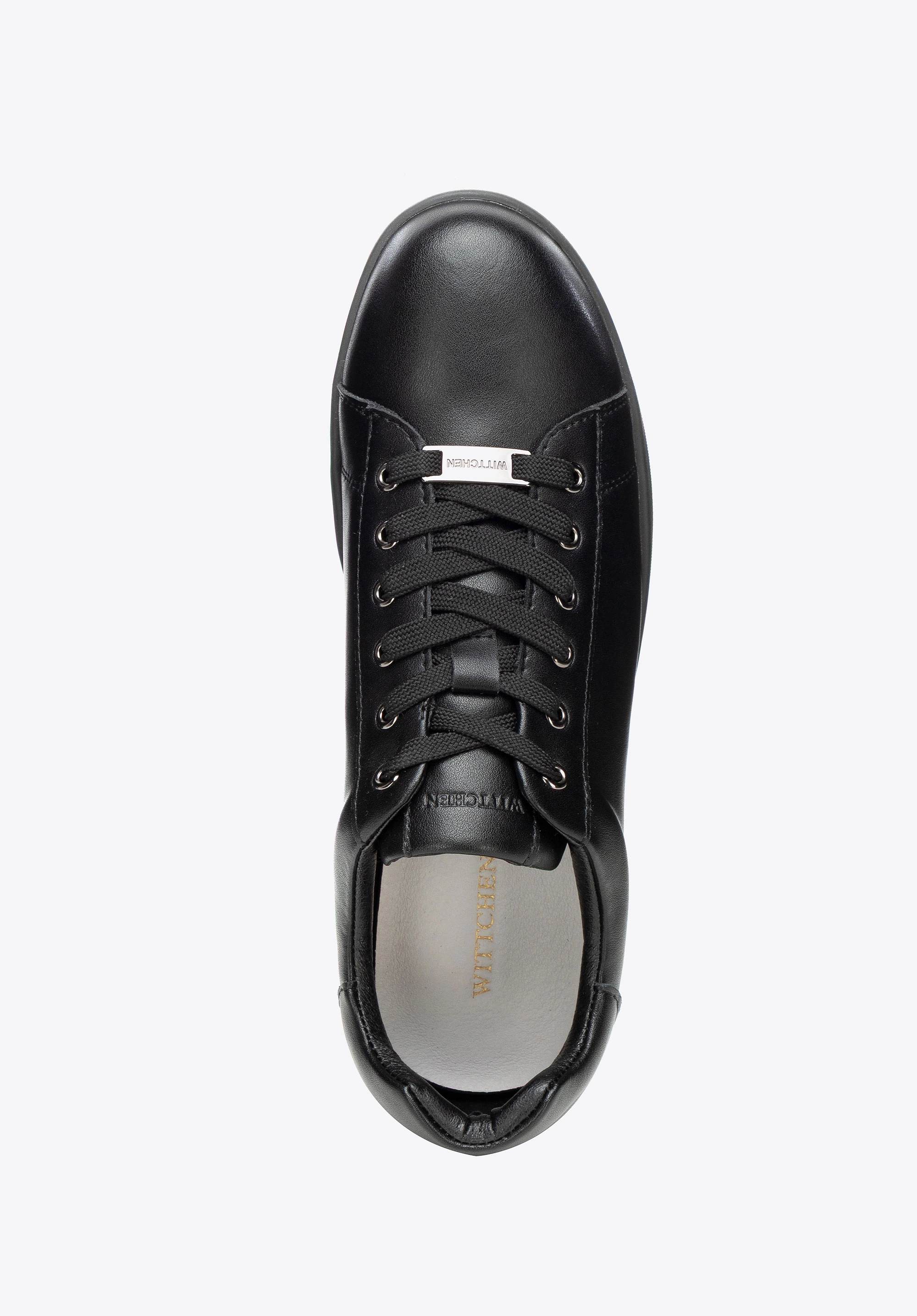 Damskie sneakersy skórzane na platformie czarne