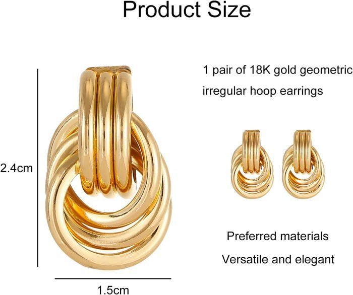 Boucles d’oreilles en or 18 carats avec boîte cadeau,géométriques pour femmes et filles,pendantes avec de grands nœuds d’or,bijoux