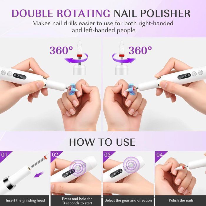 Ponceuse pour Ongles Professionnel Sans Fil - HYKJSIDE - Lime a Ongle Electrique 12 en 1 - 30000 tr/min - Kit Manucure Rechargeable
