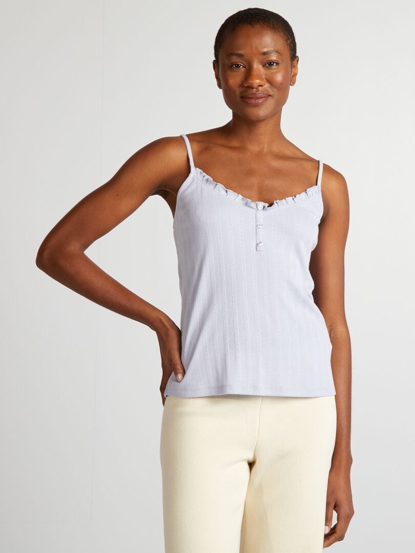 Gebreid pyjamavest met pointelle-patroon - BLAUW