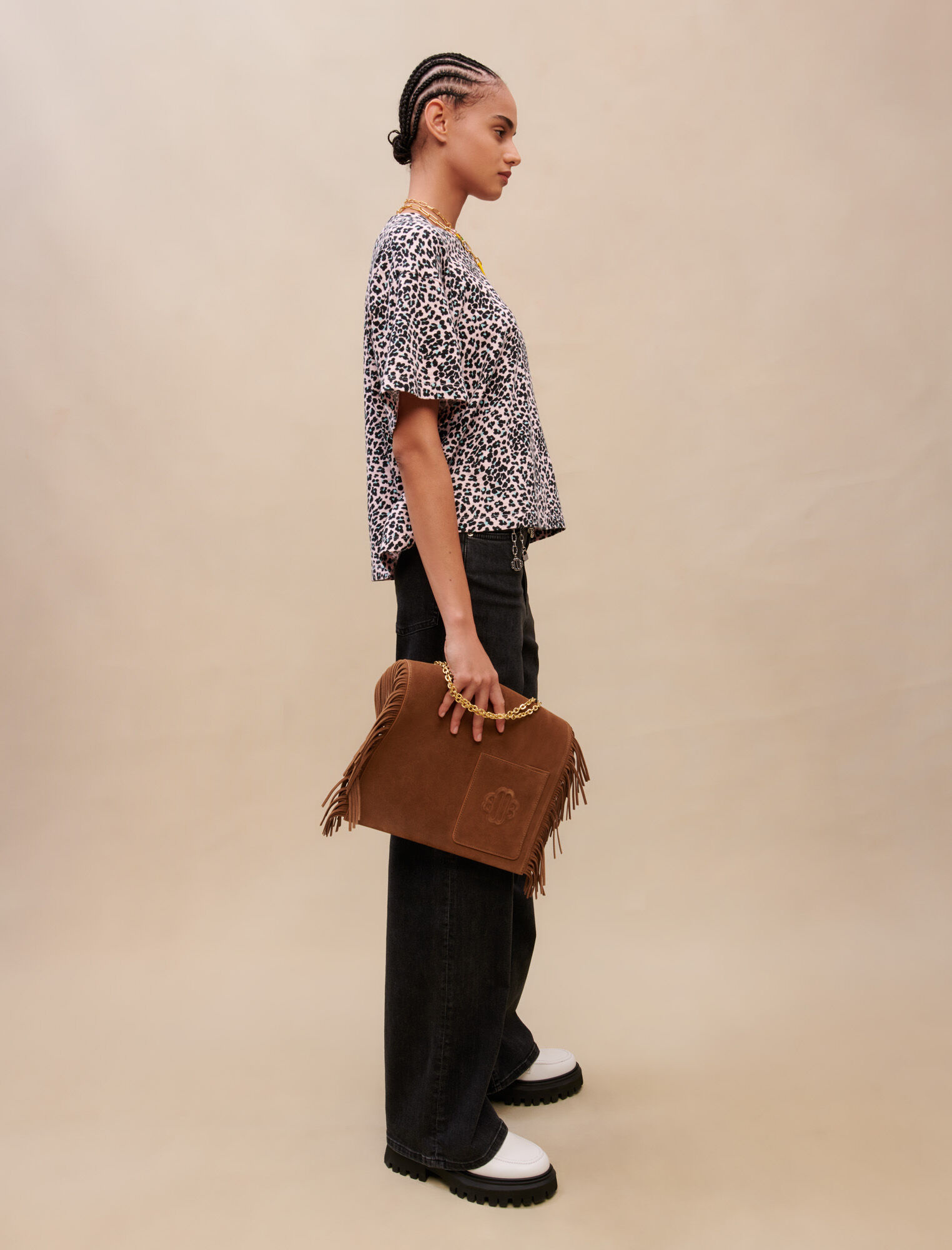 Tricou din bumbac cu imprimeu leopard - Leopard roz