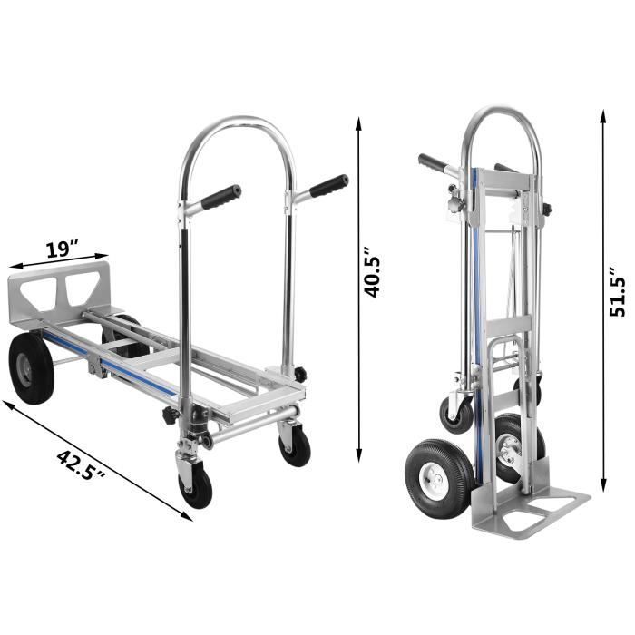 Carro de transporte 3 en 1 - VEVOR - Carretilla de mano plegable multiusos de aluminio de 450 kg