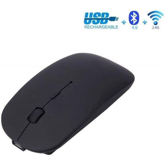 Ratón inalámbrico Bluetooth de 2,4 GHz, recargable de modo dual con clic silencioso, compatible con PC.