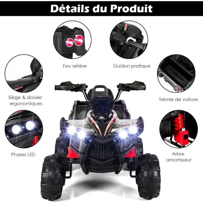 Quad eléctrico COSTWAY de 12 V para niños, con 6 ruedas, 4 motores, caja de almacenamiento trasera, luces LED, música, función de cuentos, puerto USB, para mayores de 3 años, color negro.