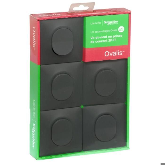 Lotto di 5 interruttori a due vie a innesto + placca frontale - antracite - Ovalis - Schneider
