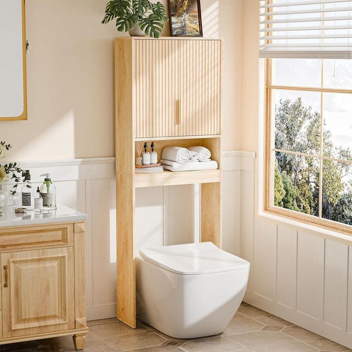 Bathroom vanity unit with storage cabinets - ALIGHTUP - washing machine unit, 60.5 x 25 x 173 cm, oak