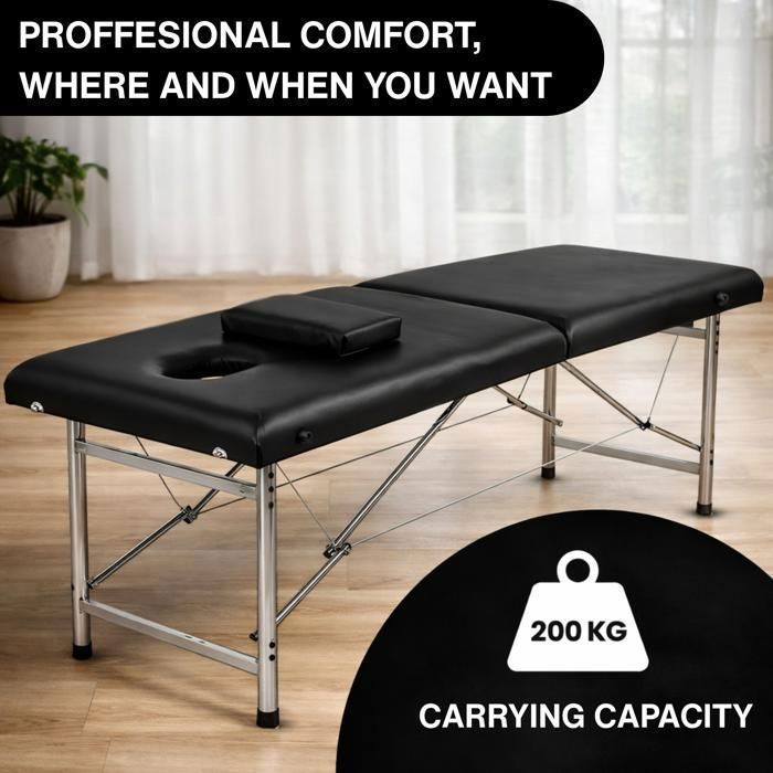 Camilla de masaje plegable de 2 secciones Fitby Maya - Ligera y ergonómica - Asa integrada - Aluminio - Negra
