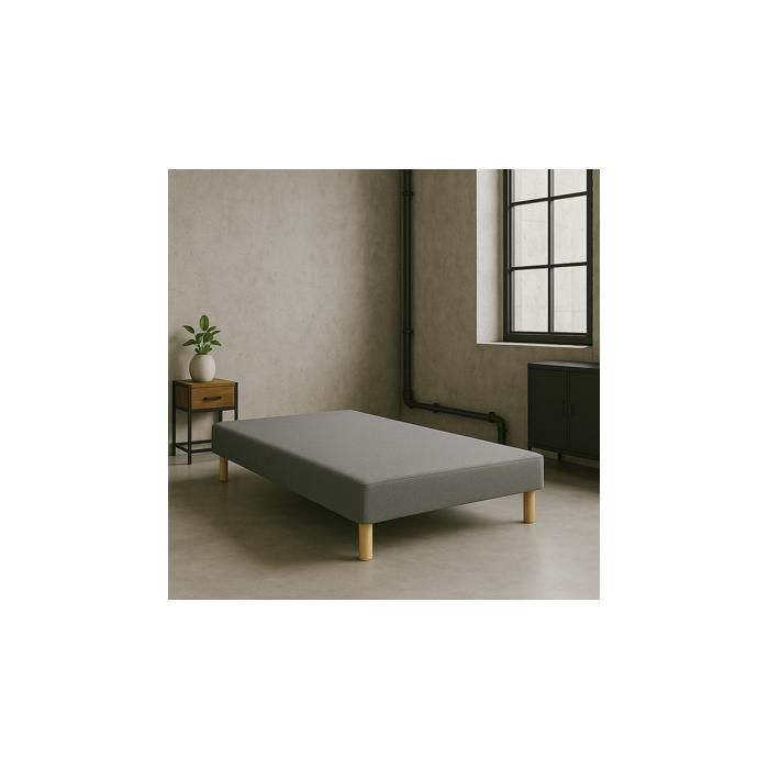 SOMMIER TAPISSIER GRIS 120x190 cm | FABRICATION FRANÇAISE ARTISANALE | PIEDS OFFERTS | HAUTEUR avec PIEDS 27 cm - som120x190gris
