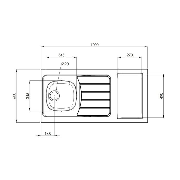 Evier kitchenette ISEO 1 cuve inox L1200mm - MODERNA - CPBD120A30